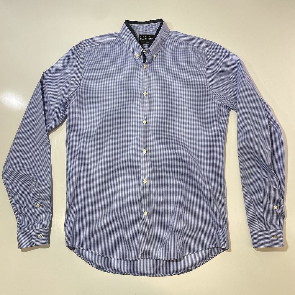 The Kooples Sport Fitted Long Sleeve Button Down Shirt Blue Micro-Check Size S